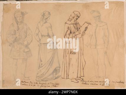 Ubbonów Studies (15. Jahrhundert), ein Relief aus den Illustrationen in: "Moeurs, usages et kostumes au moyen age et a l'epoque de la Renaissance par paul laccroix (biblophile jacob) Conservateur de la biblotheque impériale de l`arsenal, ouvrage illusté de quinze Planches Chromolithographiques Exécutées Par F. Kellerhoven et de la Quatre Cent quarante Gravures", Paris: Firmin-Didot, 1872, S. 579 und 581, Abb. 425 und 426; Czachórski, Władysław (1850-1911), Kellerhoven, Franz (ca. 1814-1872); nach 1871 (1871-00-00-1872-00-00); Stockfoto